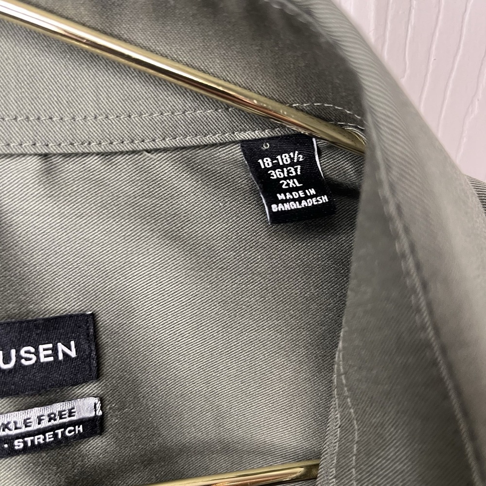 Van Heusen Dress Shirt 2XL 18-18.5 36/37 Ultra Wrinkle Free Stretch Olive NWOT - Picture 4 of 11